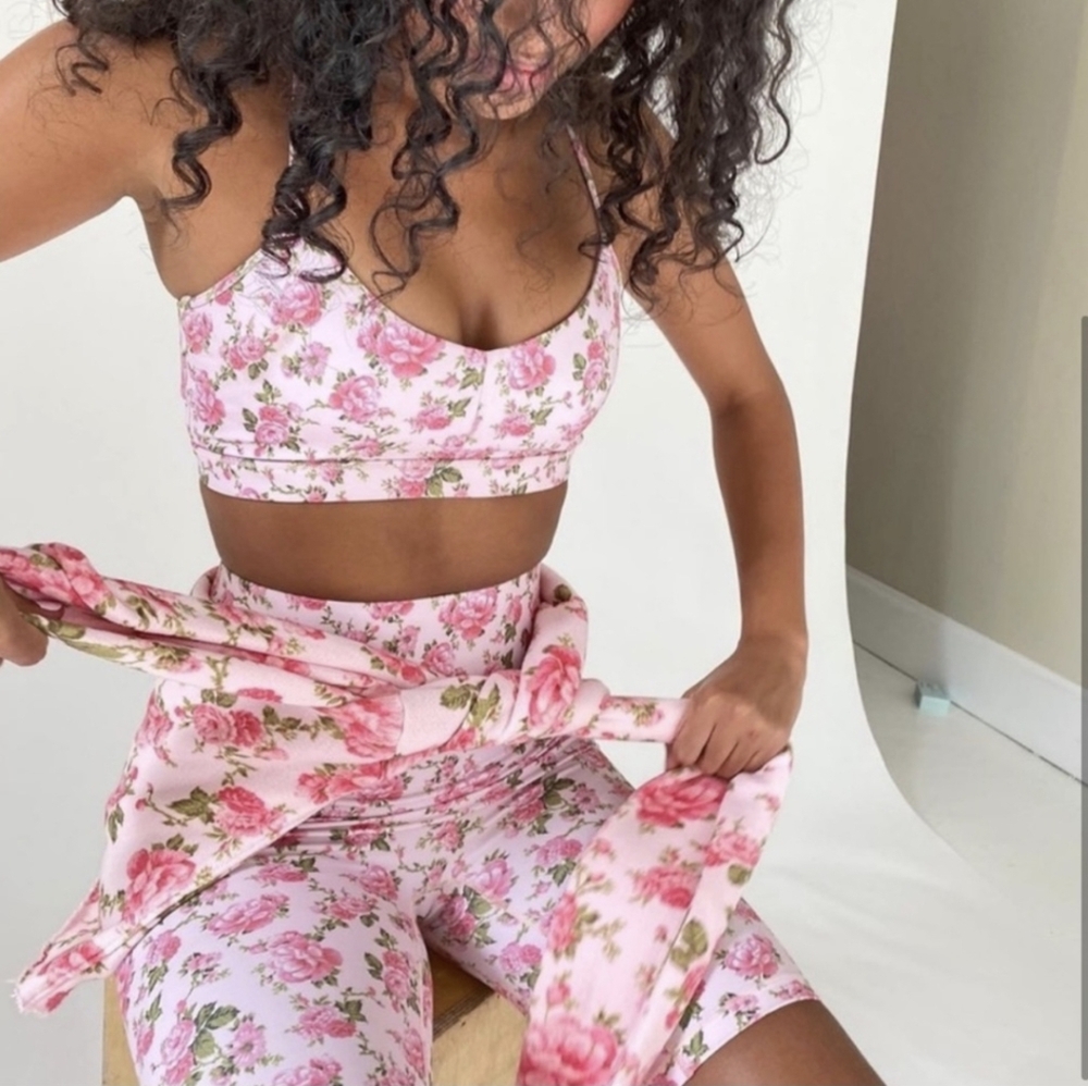 LoveShackFancy X Bandier Pink Peony Garden Floral Sports Bra, Sz M SOLD OUT Lsf